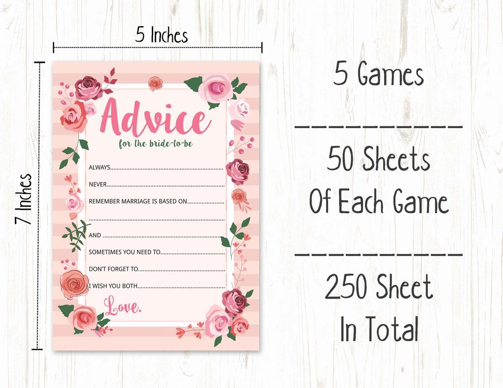 Inkdotpot Floral Theme Bachelorette Party Games Set Bundle of 5 (Activities for 50 Guests) Fun Bridal Shower Games Set