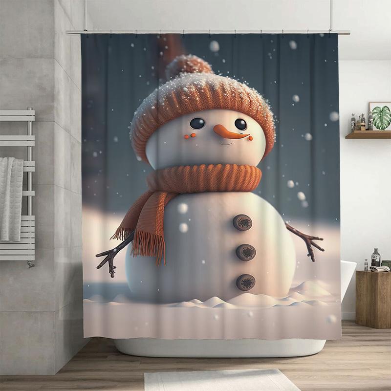 

Tuniu Cute Snowman Winter Holiday Bathroom Shower Curtain Festive Decor Cozy Home Decor W60H190(CM)-1 Pcs