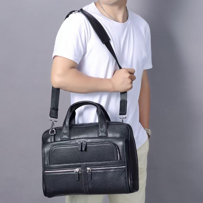 Genuine Leather Men's Briefcase Handbag Large-capacity Single-shoulder Crossbody Bag Cowhide Men's Bag