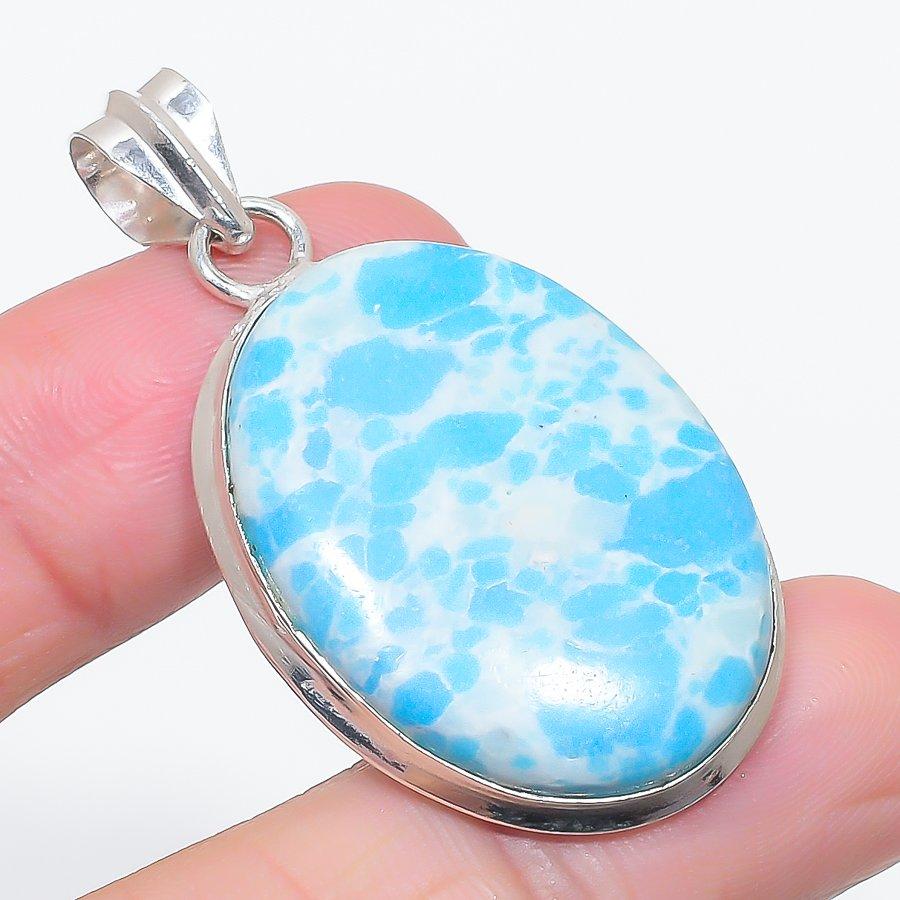 

Natural Larimar Gemstone Handmade 925 Sterling Silver Jewelry Pendant 1.97 Q7D68