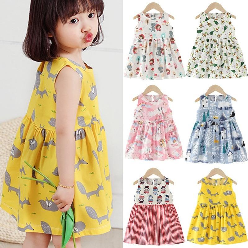 

Малыши Дети Девочки Принт Терно Платья Пачка Принцесса Цветочный Хлопок Лето Солнце Платья