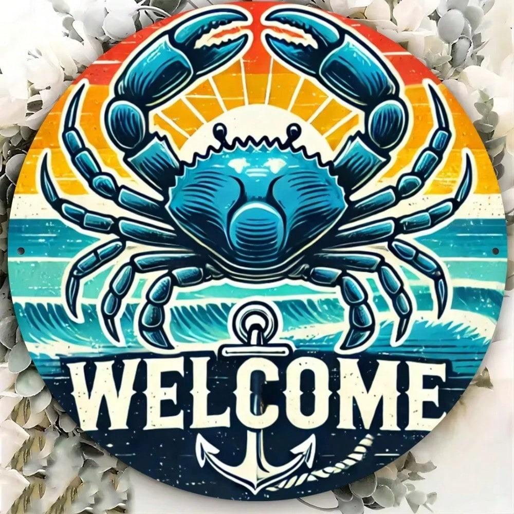 Metal Wall Art Vintage Hippie Round Sign Welcome Home Decor Garden Patio Office Outdoor Farmhouse