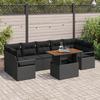 Ensemble de sofa de jardin de 8 pièces avec coussins en poly rattan noir acacia, Sofa de jardin de 2 places avec coussins en 3349680