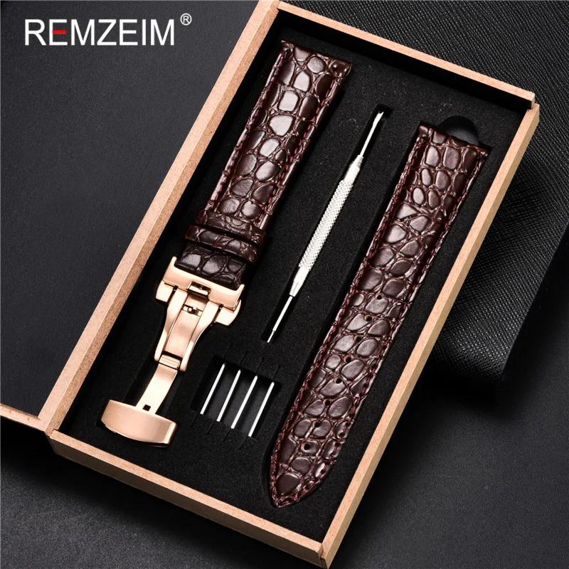 Leather Watch Band 18/20/22/24mm Universal Bracelet Crocodile Pattern Business Watchband Accessories with Gift Packing Box