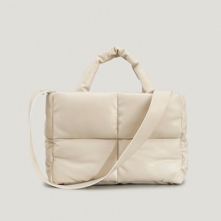 Women's PU leather padded bag woven soft casual white feminine cotton padded shoulder bag