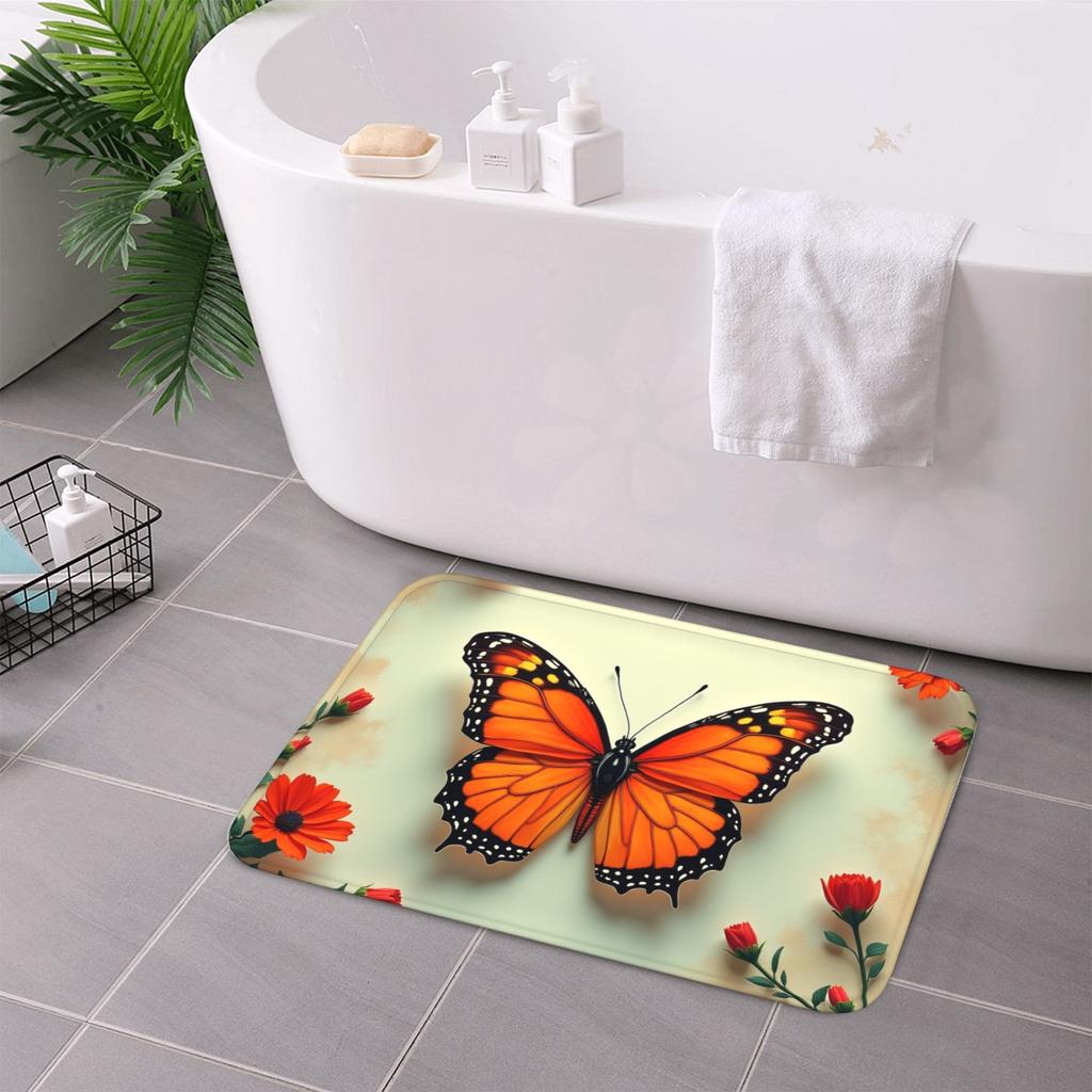 1PC Butterfly Pattern Kitchen Rug Non-Slip Door Mat Pop Design Bathroom Rug Bath Mat Carpet for Home Sink Laundry Decor