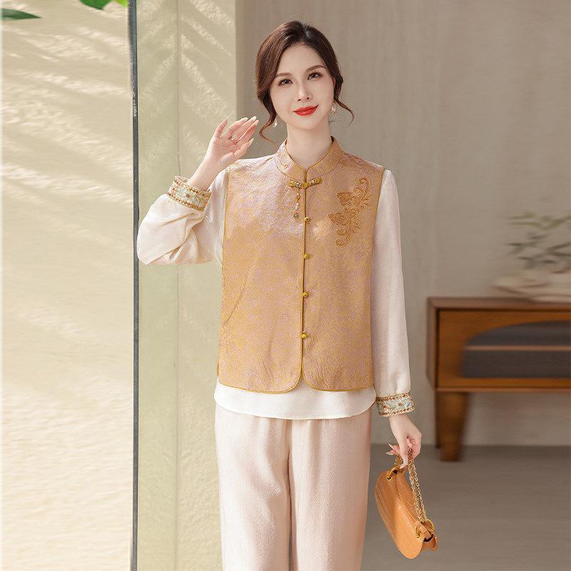 

Stylish Spring Vest & Base Layer Set for Middle-aged and Elderly Women - Chinese Style Two-piece 2XL for 120-135 jin бузковий/фіолетовий