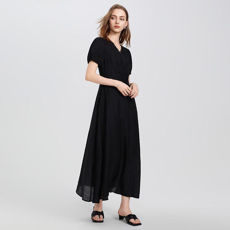 SheTu Embroidered V-Neck Short-Sleeve Midi Dress L