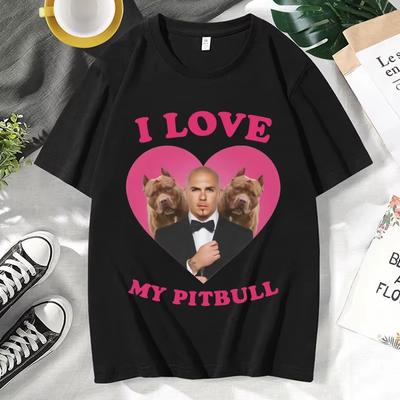 Lustig Ich liebe meinen Pitbull Herr. Weltweit T-Shirt Kurzarm Herrenbekleidung Trendige Street Tees Mode Übergroß 100% Baumwolle T-Shirt