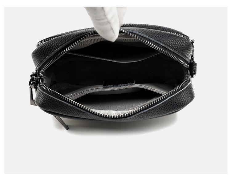 Genuine Leather Multi-Layer Crossbody Bag: Simple Solid Color Lychee Pattern, Versatile Single Shoulder Design for Women
