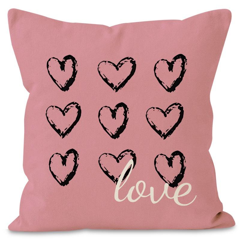 Valentine'S Day Pink Heart Print Home Decor Pillowcase Bedroom Living Room Sofa Decoration Polyester Cushion Cover With Zipper