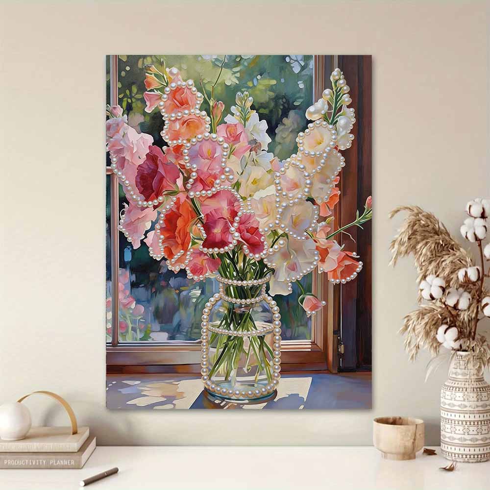 Unique DIY Pearl Gem Painting Kit 30x40cm Beautiful Flowers Frameless Art Perfect Handmade Gift for Adults Home Wall Decor for Any Occasion