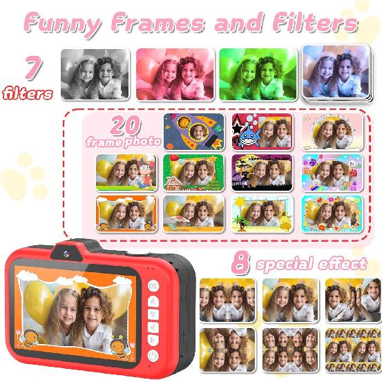 Kids Camera, Toddler Digital Camera with Rotating Zoom Lens, 3.5” Large Screen, 1080P Toy Camera for Kids with Flash, 32GB Card, Birthday Gifts for