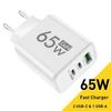 GAN Fast Charging 65W USB European Plug Qc3.0 EU KR PD Fast Charging Head Is Suitable for Xiaomi Huawei Samsung Mobile Phone Cha