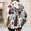 Women Plus Size Zip Up Long Sleeve Hoodie White Raven Rose Key Print Drawstring Hood With Pockets