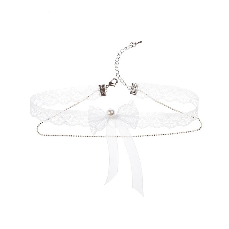 1 Stück Modischer und Sexy Schleife Weißes Faux-Spitzen-Choker Hals-Accessoire Elegantes Spitzen-Schleifen-Choker-Halsband Choker Kurze Kette