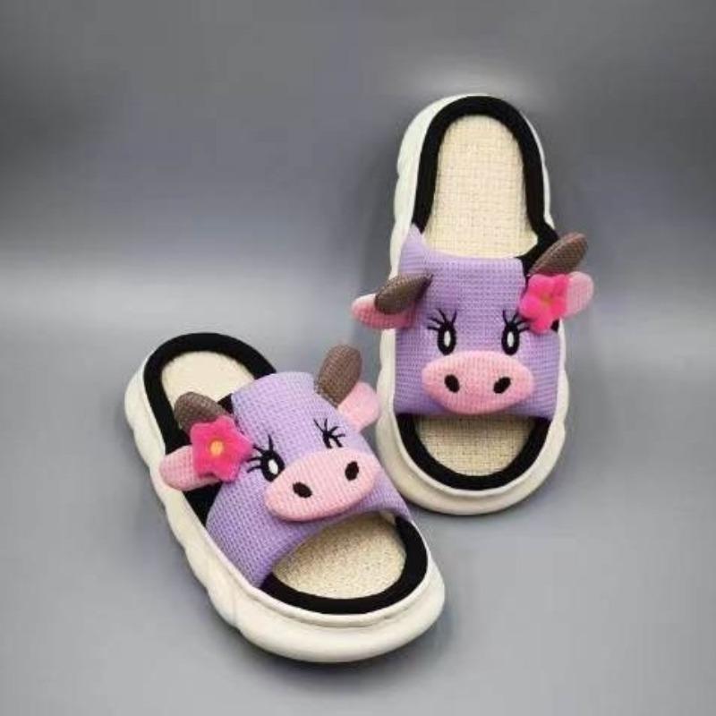 

Милые льняные тапочки с коровками для оптовой продажи, ощущение наступания на дерьмо, для дома, нескользящие, дезодорирующие, для улицы, толстые Size 44-45
