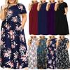 Summer Dress Large Size Women's Short Sleeve Crew Neck Dress Printed Dress Fashion Temperament Long Dress Women