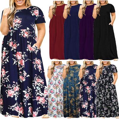 Zomerjurk Grote Maat Dames Korte Mouwen Ronde Hals Jurk Bedrukte Jurk Mode Temperament Lange Jurk Dames