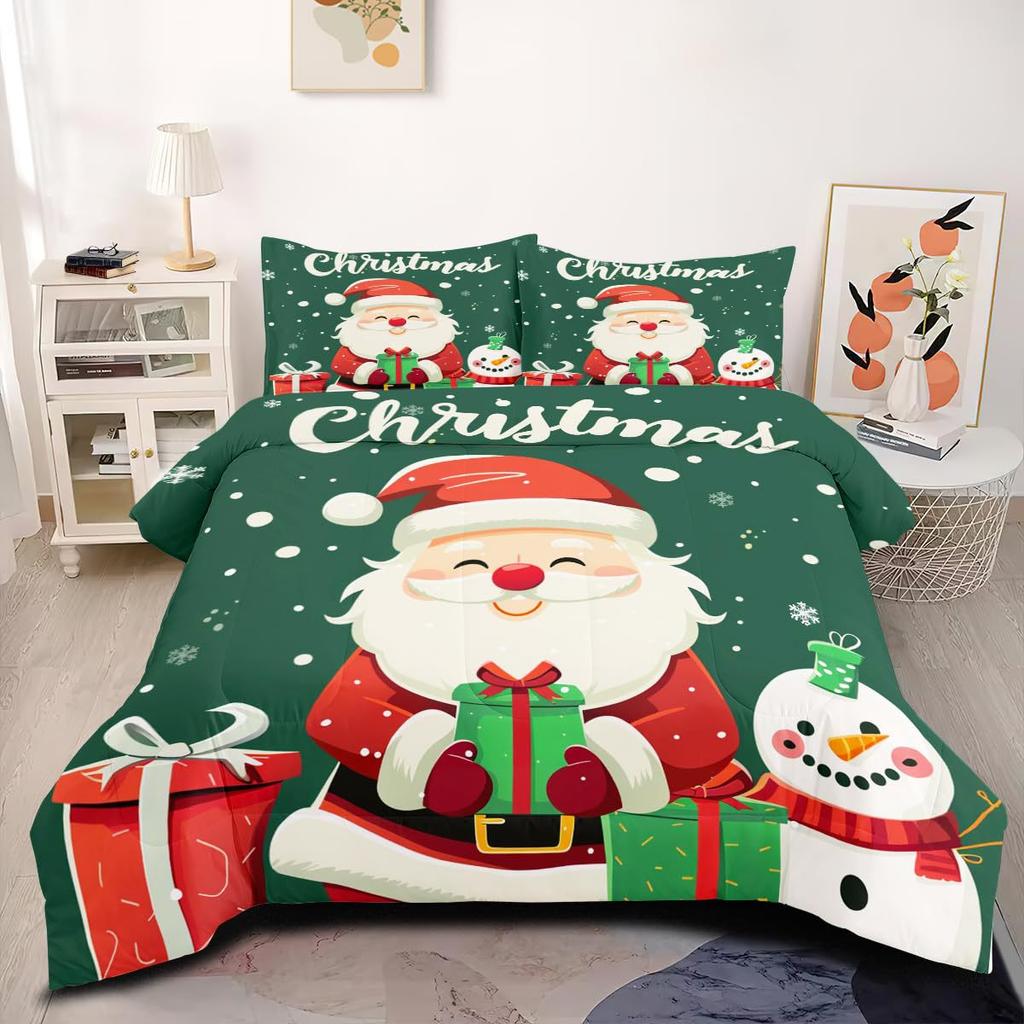 Christmas Element Bow Bell Three-Piece Quilt Cover 3D Digital Printing Bedding Set Bed Cover
