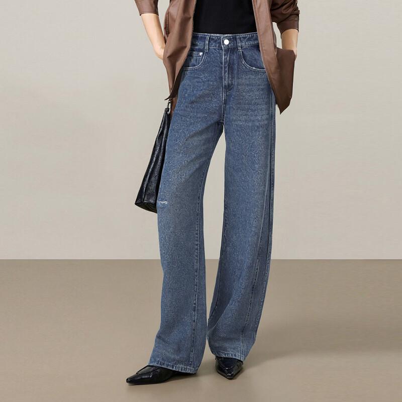 Women's Loose High-Waist Wide-Leg Washed Denim Jeans