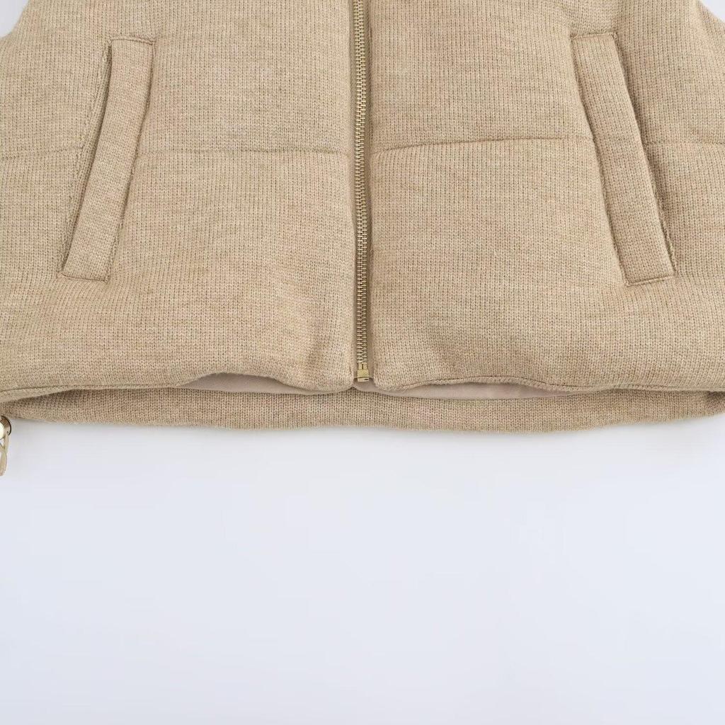 2024 Women's Autumn Stand-up Collar Cotton Cardigan Vest - Warm and Simple Short Style