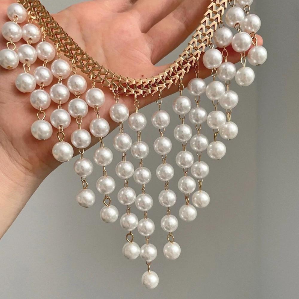 Französisches Übertriebenes Design Mehrschichtige Lange Perlenquaste Halskette für Damen Retro Temperament Braut Hochzeit Schmuck Zubehör
