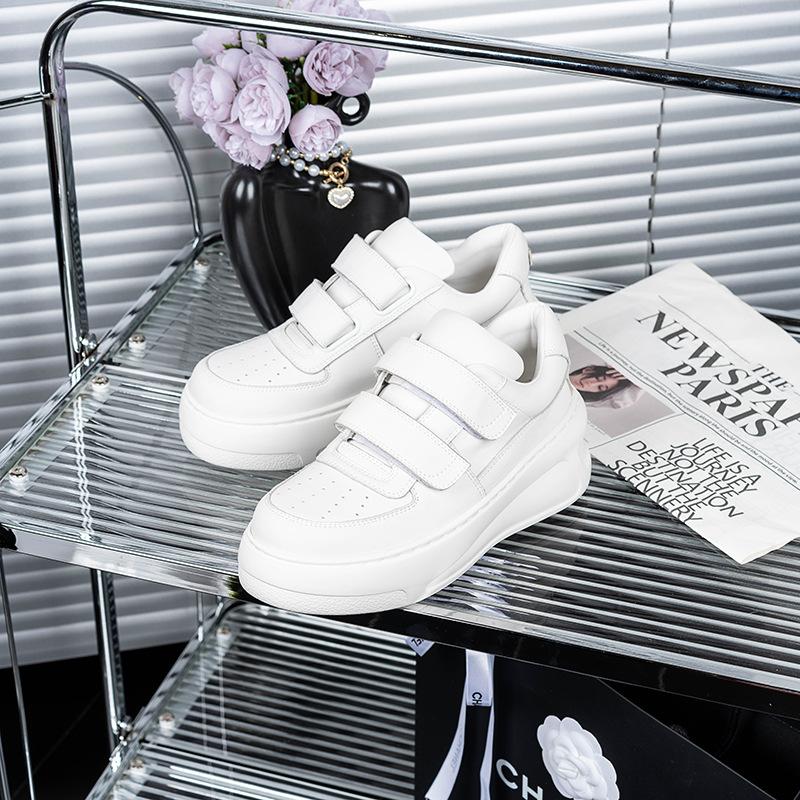 Customized leather waterproof table heightening nurse little white shoes women 2025 new versatile smiley face Velcro casual shoes women