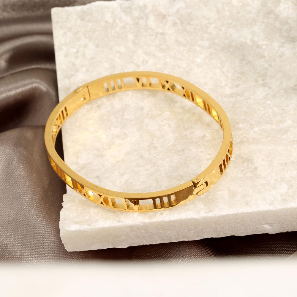 Roman Numeral Hollow Titanium Steel Couples Bracelet