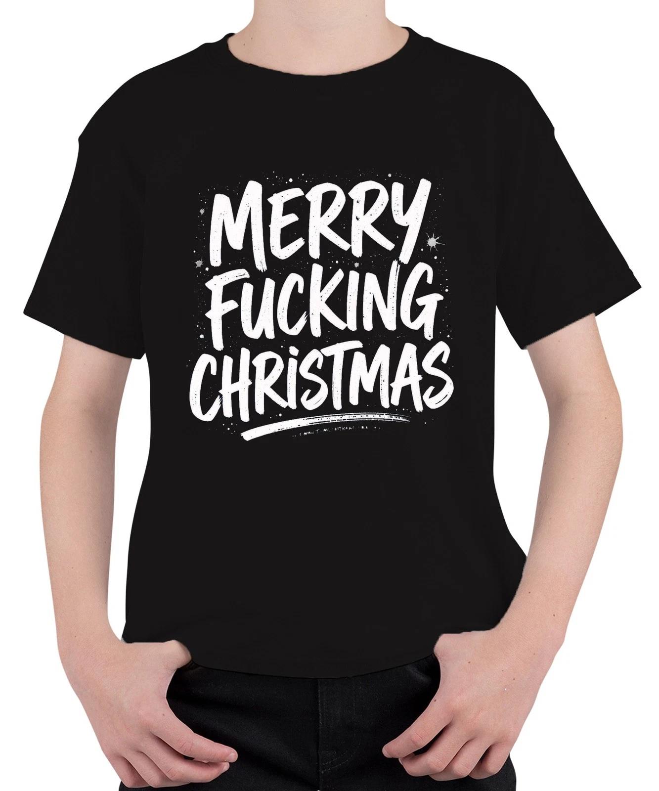 Merry Fucking Christmas Xmas Cheeky Sarcastic Gift Unisex Kids T-S- M