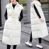 Autumn Winter Cotton Padded Vest Coat Women Long Down Waistcoat Windproof Hooded Warm