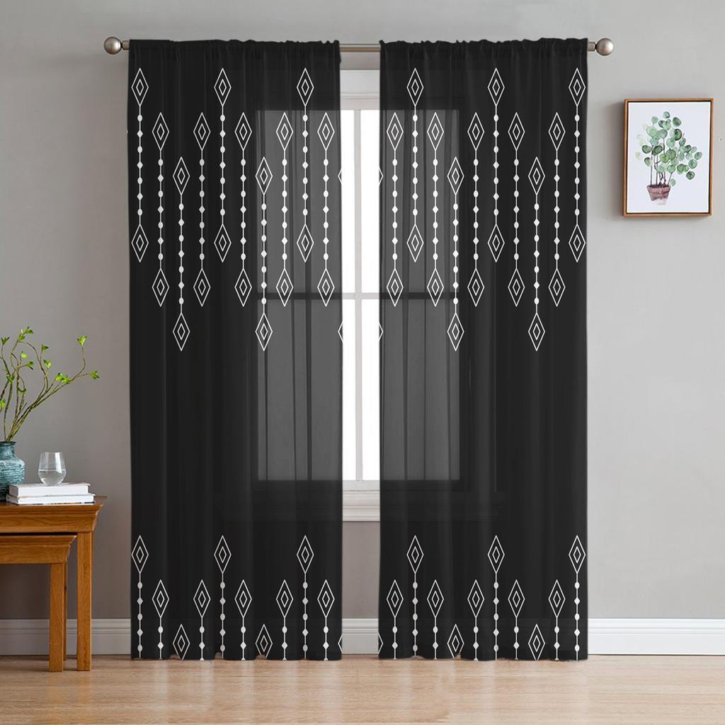 Schwarz-weiß gestreifte geometrische Gardinen für Wohnzimmer Voile Vorhang Schlafzimmer Badezimmer Tüll Vorhänge Fenster Vorhänge