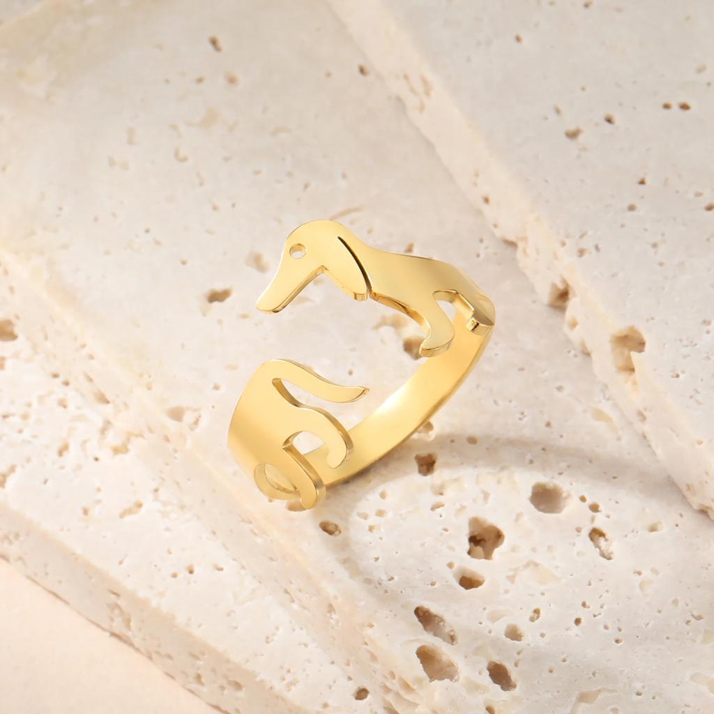 Cazador Adjustable Dachshund Dog Rings for Women Girl Stainless Steel Open Rings Cute Animal Pet Jewelry Birthday Gift Wholesale