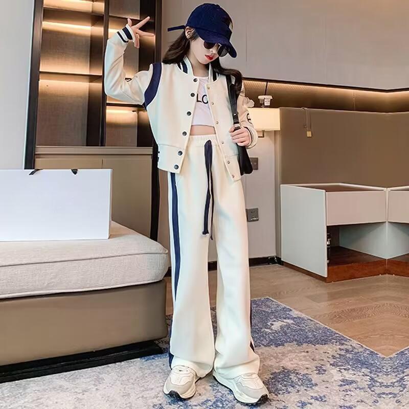 Spring and Autumn Girls' Sports Baseball Jacket and Two-piece Spring Clothes for Middle-aged and Young Children