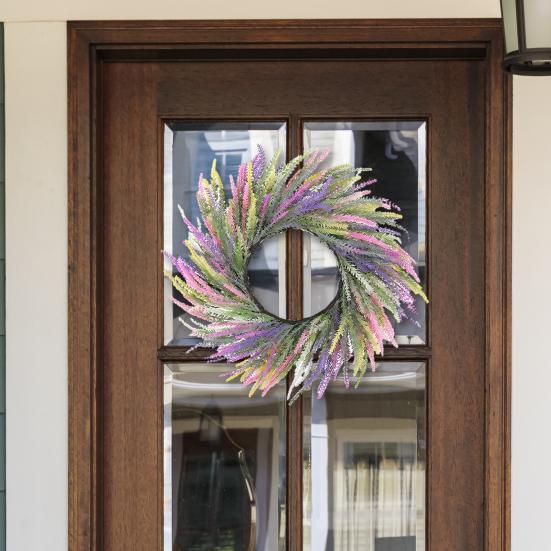 Large Artificial Lavender Wreath 50cm Diameter Faux Farmhouse Floral Garland for Door Wall Wedding Party Decor Summer Home Office Decoration