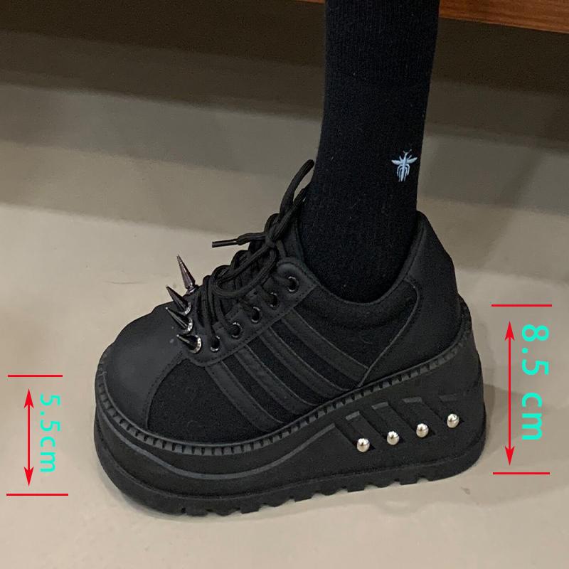 

Thick Soled Wedge Studded Punk Women s Shoes for Autumn Winter Student Comic Exhibition, Height Increasing Sports Shoes Women 40