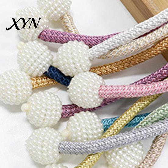Quick Curtain Holders 1 Pair Faux Pearl Tiebacks, Elegant Beaded Holdbacks, Secure Fasteners Woven Rope Decorative Drapery for Living Room Bedroom