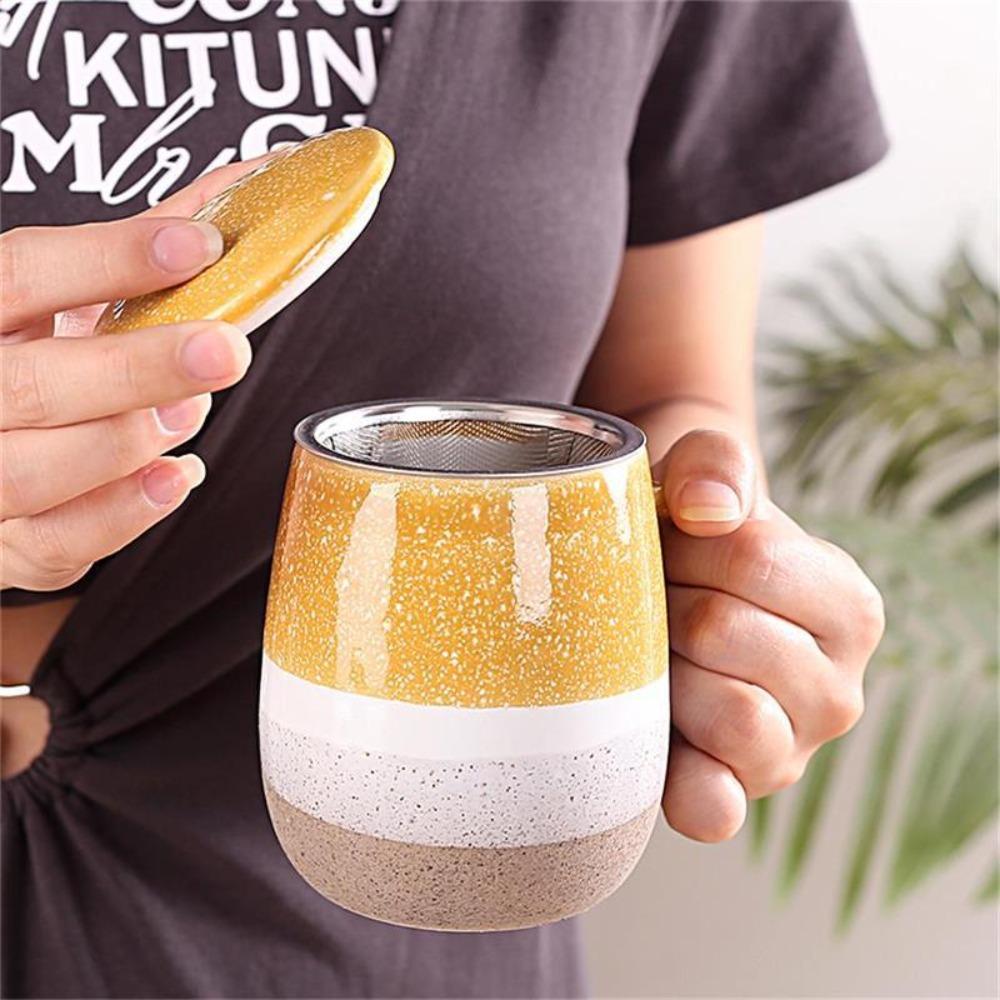 Ceramic Tea Separation Cup with Filter and Lid Milk Mug Multifunctional Water Cup  Breakfast
