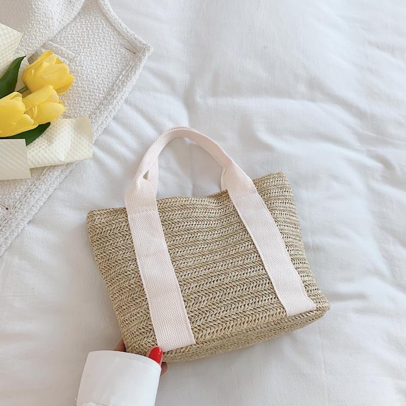 Portable straw woven bag women s Korean version summer new trendy ins beach vacation summer pastoral woven bag белый