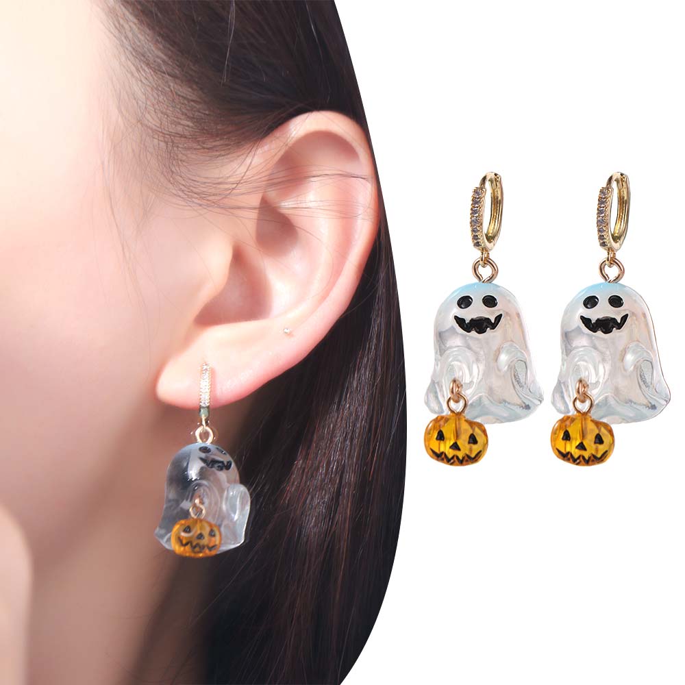 Resin Halloween Earrings Rhinestone Pumpkin Dangle Earrings Aesthetic Ghost Ear Studs  Girl