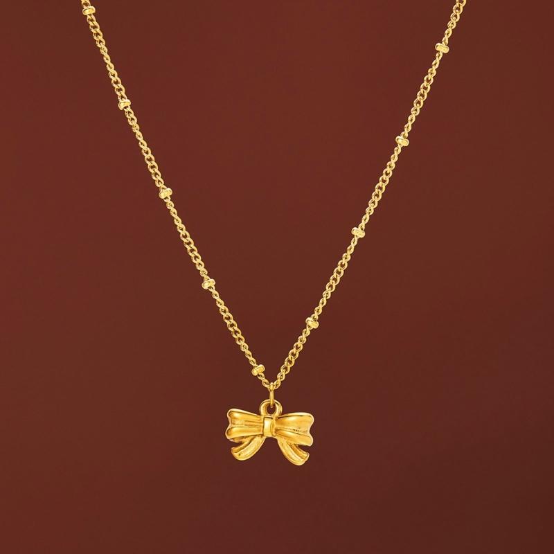 Titaniums Steel Necklace Beaded Chain Necklace Bowknot Charm Necklace Multifuntional Neck Jewelry Suitable for Daily