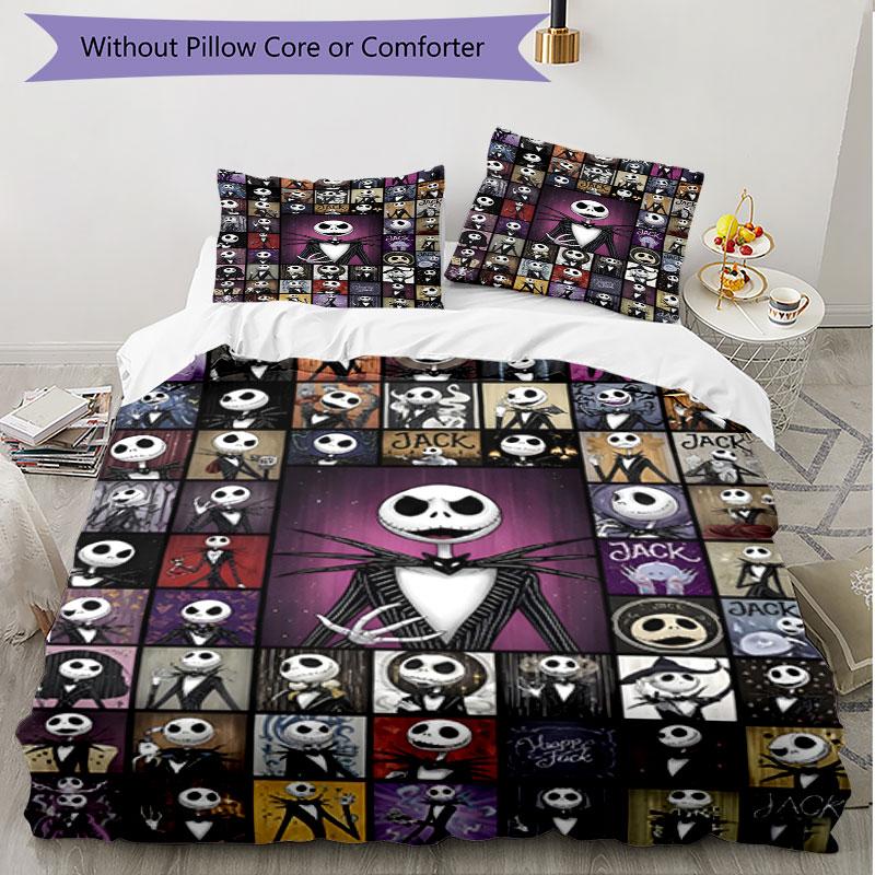 3pcs Duvet Cover Set (1*Duvet Cover + 2*Pillowcase, Without Core), The Nightmare Before Christmas Print Soft All‑Season Bedding Set, Home Bedroom Deco