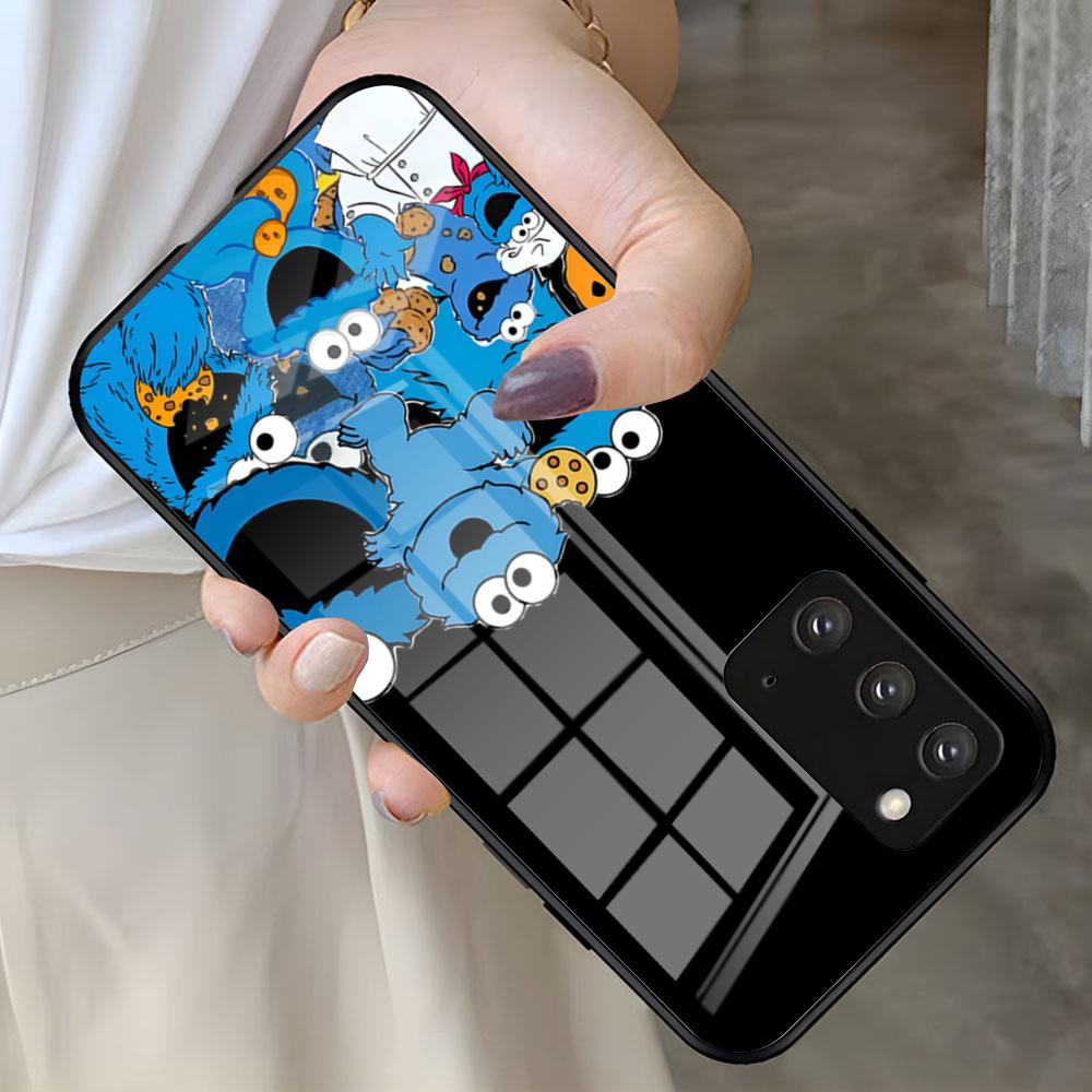 

Funny C-Cookie-M-Monster Phone Case For Samsung S26 S25 S24 FE S23 S22 S21 Plus S20 Ultra Note20Ultra Black Glass Cover Galaxy S25 Ultra