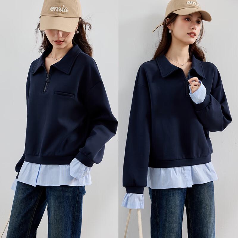 VICTORIA&VERA Women's Fall Faux Two-Piece Layered Sweatshirt