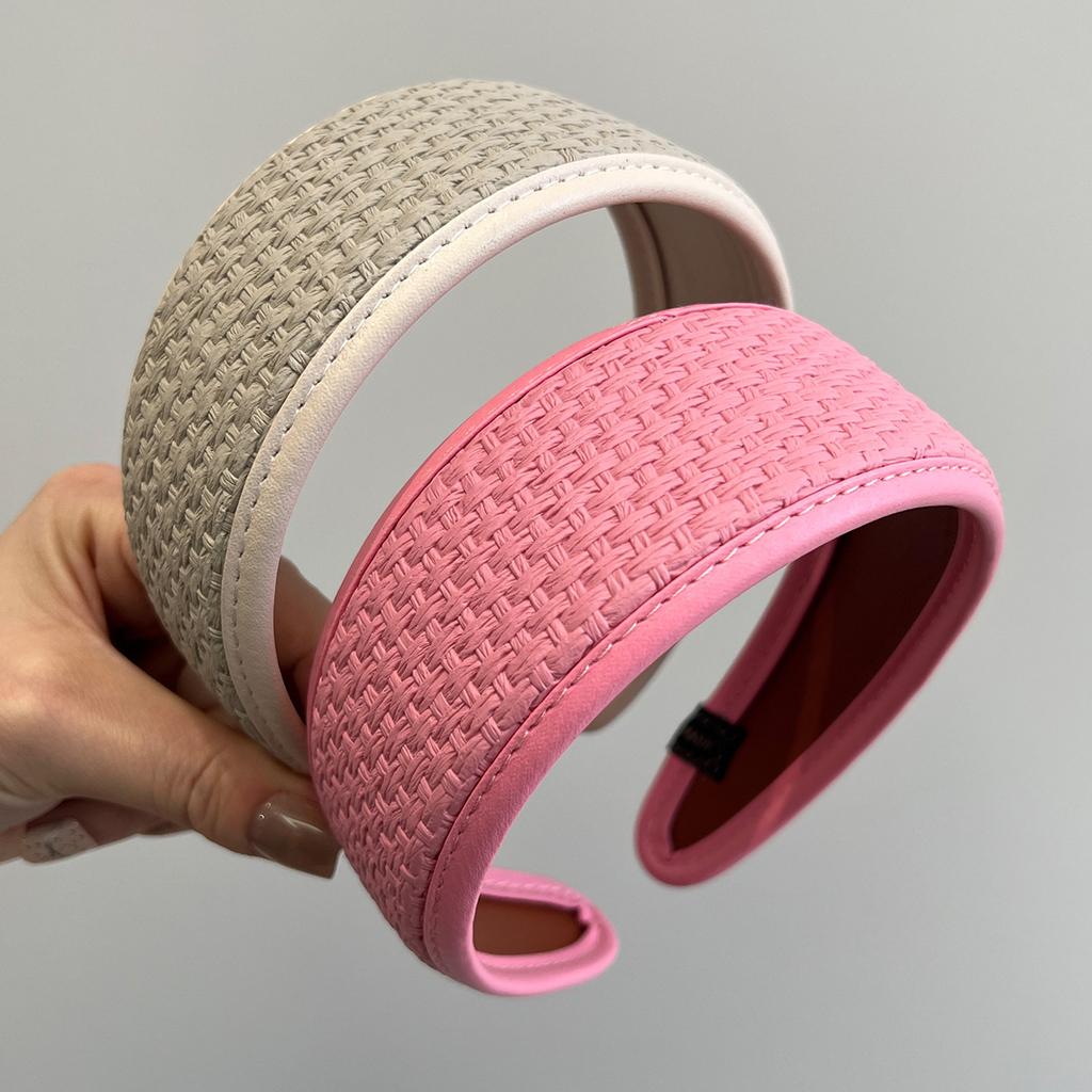 New Arrival Wide PU Headband Knit Hairband with Broad Edge Vintage Hair Accessory Trendy Knitted Hair Bands for Girls