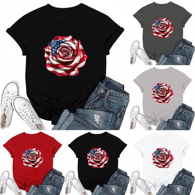 Damska Codzienna Okrągły Dekolt T-shirt z Nadrukiem na Dzień Niepodległości Krótki Rękaw Top z Literami