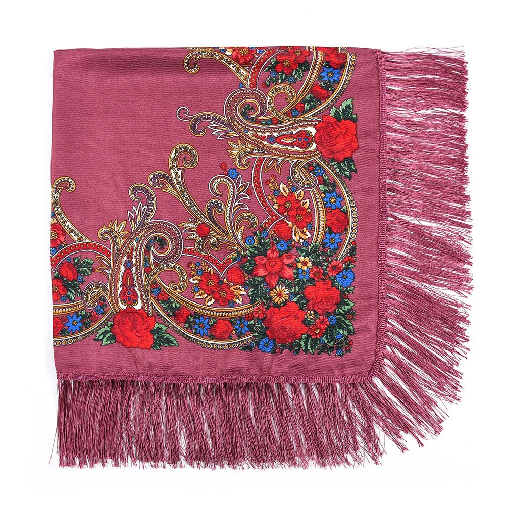 

100*100 см русский квадратный шарф женский роскошный цветочный принт бандана с бахромой украинская шаль