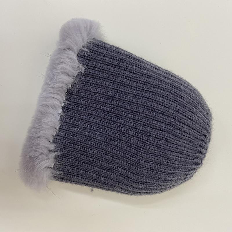 Women's Winter Rabbit Fur Hat 100% Rex Fur Beanie with Floral Patchwork, Warm Knitted Fluffy Trapper Cap