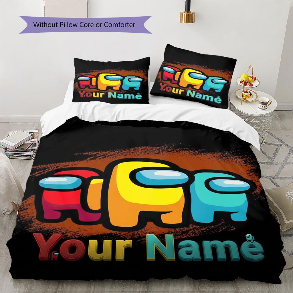 Among Us Custom Name Pattern Bedding,Quilt Set Quilt Cover Pillowcase Home Birthday Gift(1 * Duvet Cover + 2 * Pillowcase, Without Core)