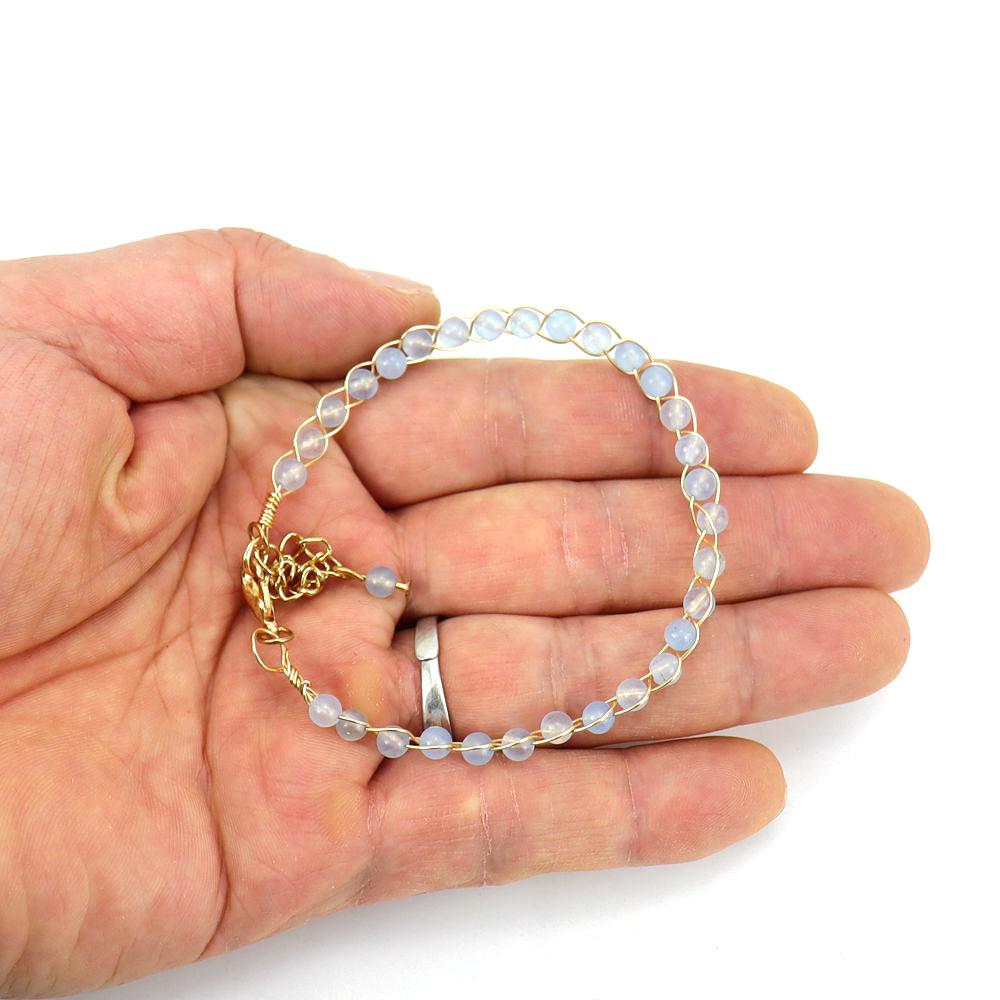 Personalized Handmade Gold Wrapped Agate Bead Crystal Bracelet Women'S Adjustable B75